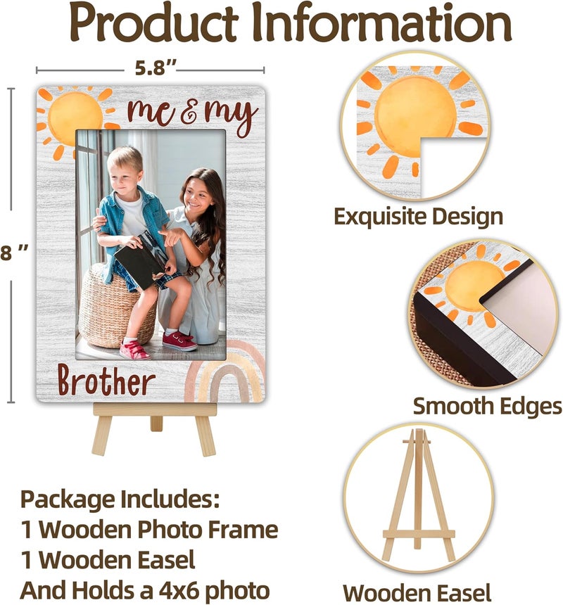 OXRUN Boho Rainbow Photo Frame, Me & My Brother Wooden Picture Frame with Easel, 4x6 Photo Insert, Newborn Gifts, Nursery Decor - A05 - Image 2